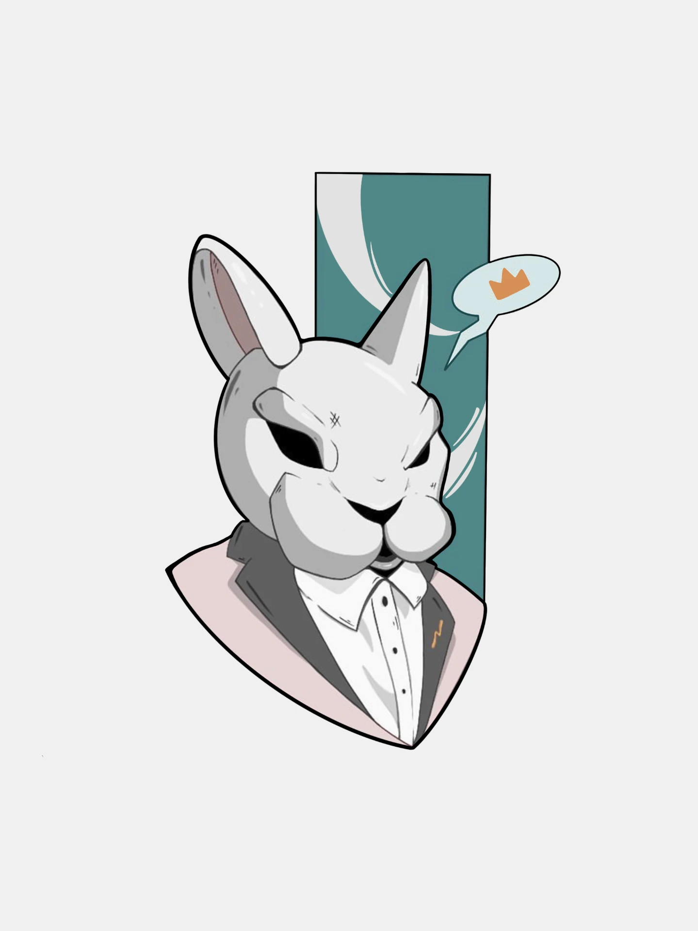 Illustration of a rabbit in a tuxedo with a crown speech bubble